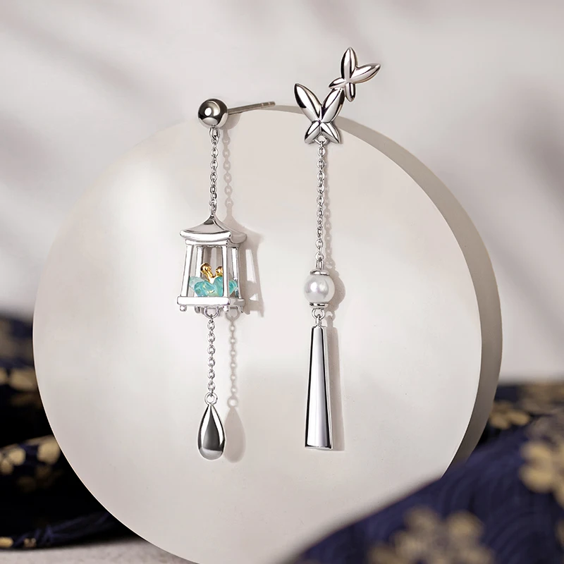 Beading Needle Fine - Thaya Damen-Ohrstecker, grüne Kristall-Ohrringe, versilbert, Laternen-Ohrringe,