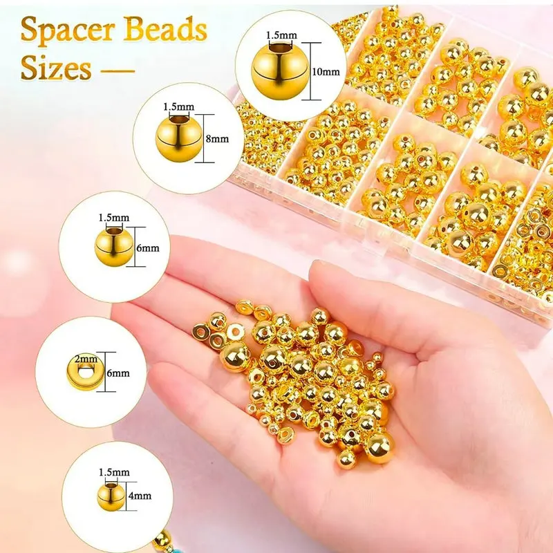 Jewelry Making Online - 1000 Stück goldene Distanzperlen-Set, CCB-Kugel, rund,